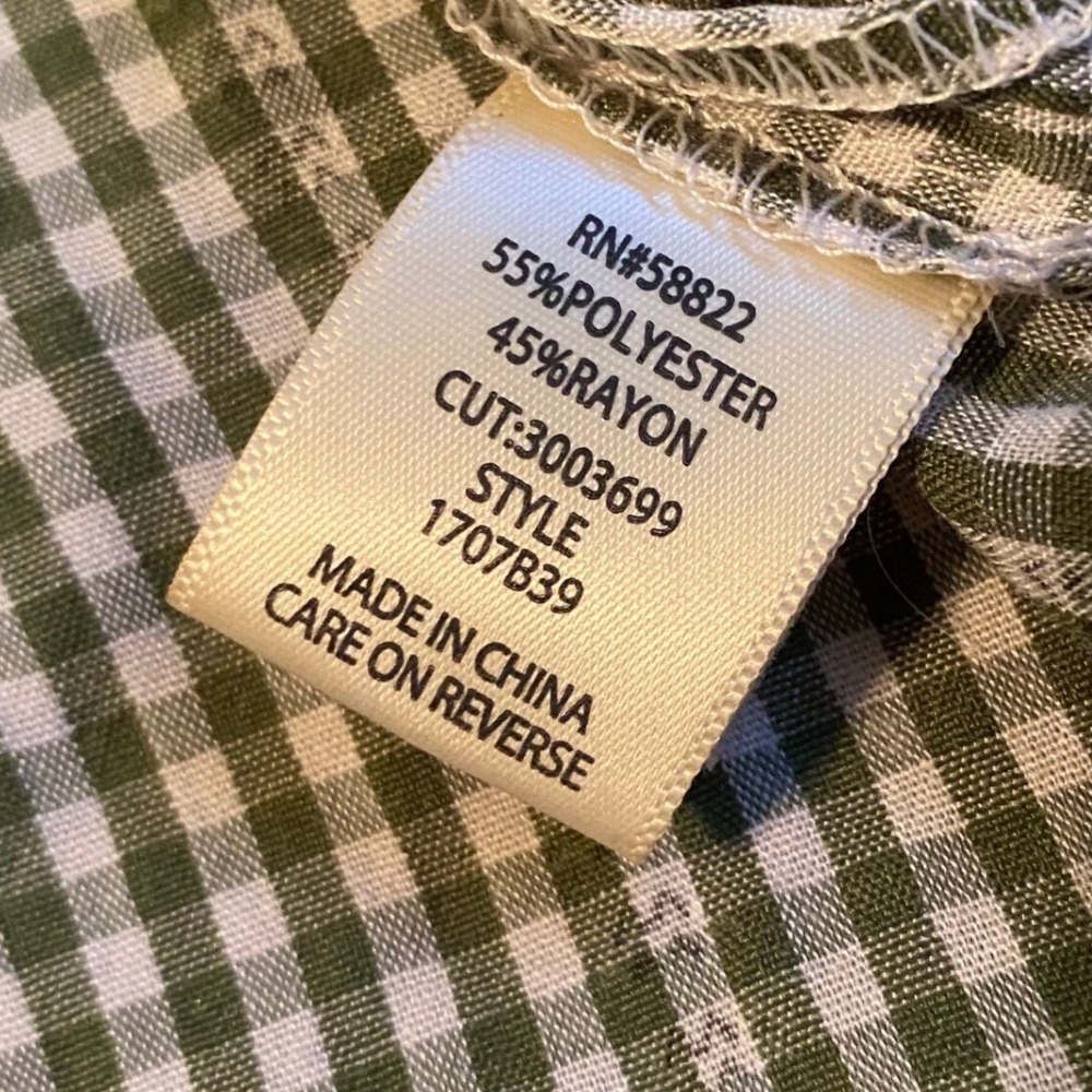 MAX STUDIO Womens Green Gingham Button Down Shirt Long Sleeve Ruffle Cuff Size M - Picture 8 of 8